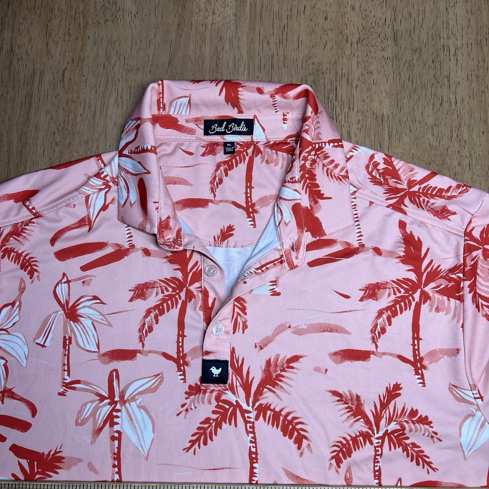 Bad Birdie Shirt Mens XL Pink Ricky Rose Polo Performance Golf Short Sleeve